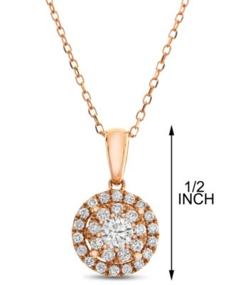 Diamond Halo Adjustable Pendant Necklace (1/2 ct. t.w.) in 14k Rose Gold