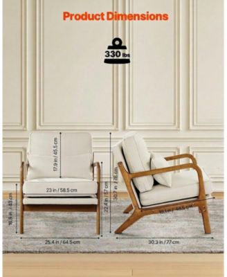 Accent Chair, Mid Century Modern Armchair, Solid Wood Frame, Linen Fabric