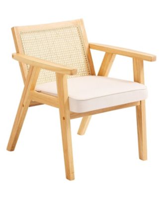 Mid Century Modern Rattan Chair, Velvet Upholstered Accent Chair for Living Room