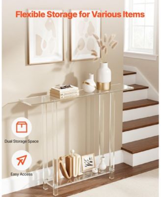 Acrylic Console Table, 2-Tiers Narrow Side Desk with Storage for Living Room