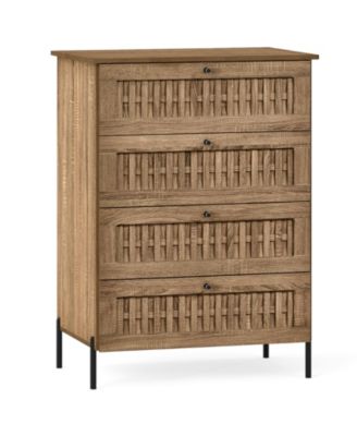 Oak 4-Drawer Storage Dresser with Metal Legs for Bedroom Organization
