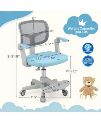 Adjustable-Height Children Study Chair with Armrest and Footrest