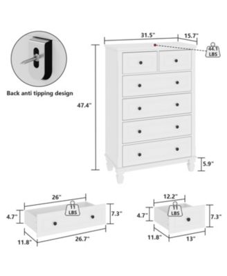 Modern 6-Drawers Wood Chest of Drawer Dresser, bedroom nightstand, wooden end table