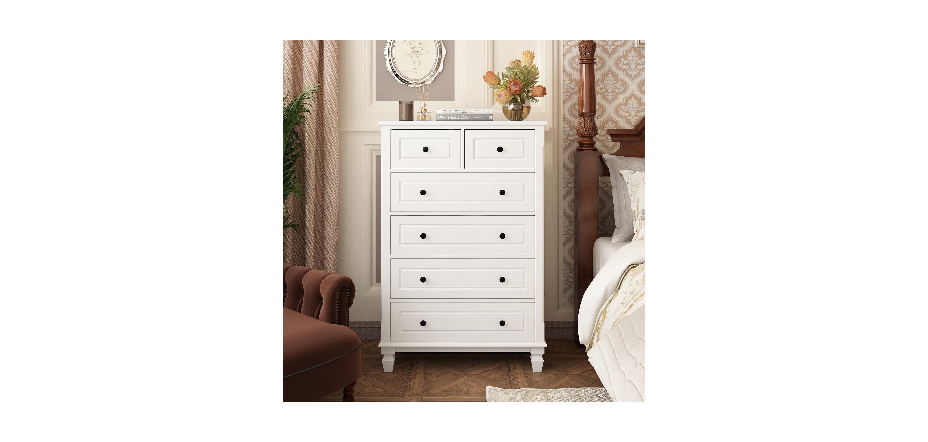Famapy Modern 6-Drawers Wood Chest of Drawer Dresser, bedroom nightstand, wooden end table