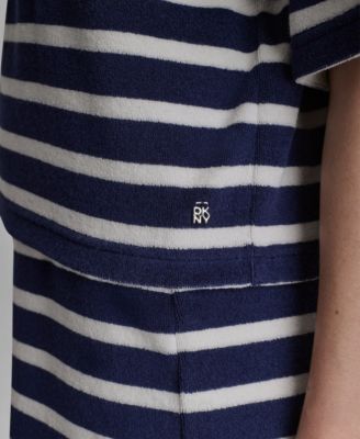 Women's Towelling Terry Stripe Boxy Polo Top