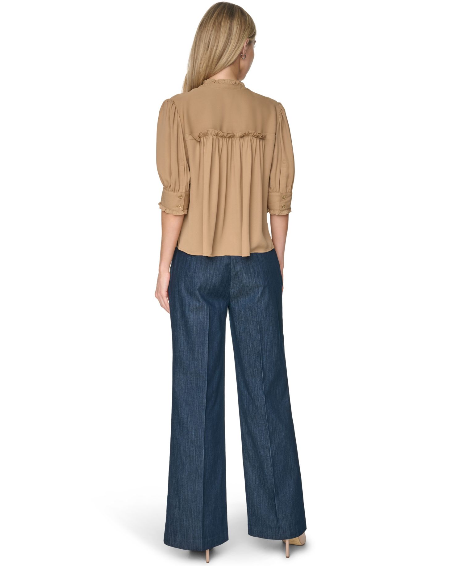Women's Puff-Sleeve Ruffle Collared Shirt