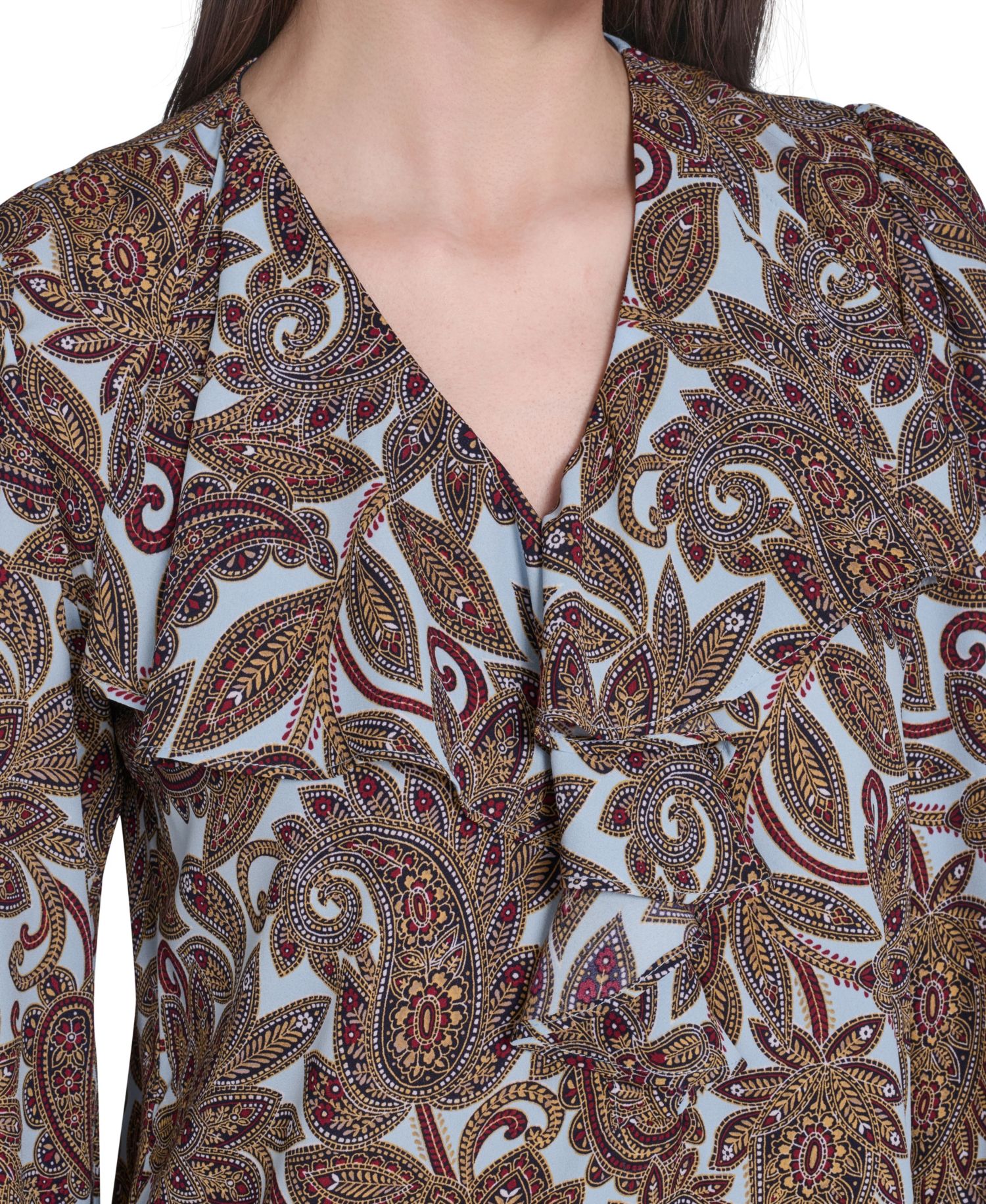 Women's V-Neck Long-Sleeve Ruffle Blouse