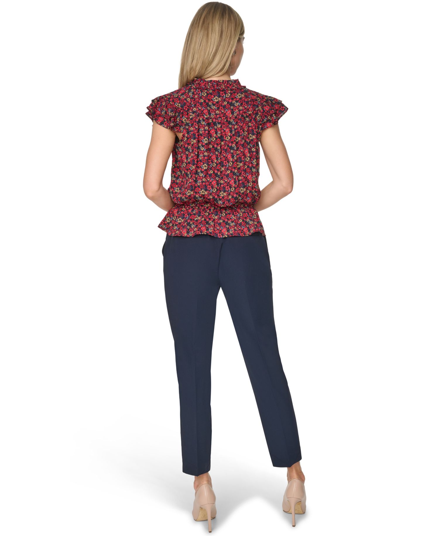 Women's Peplum Flutter-Sleeve Pull-On Blouse
