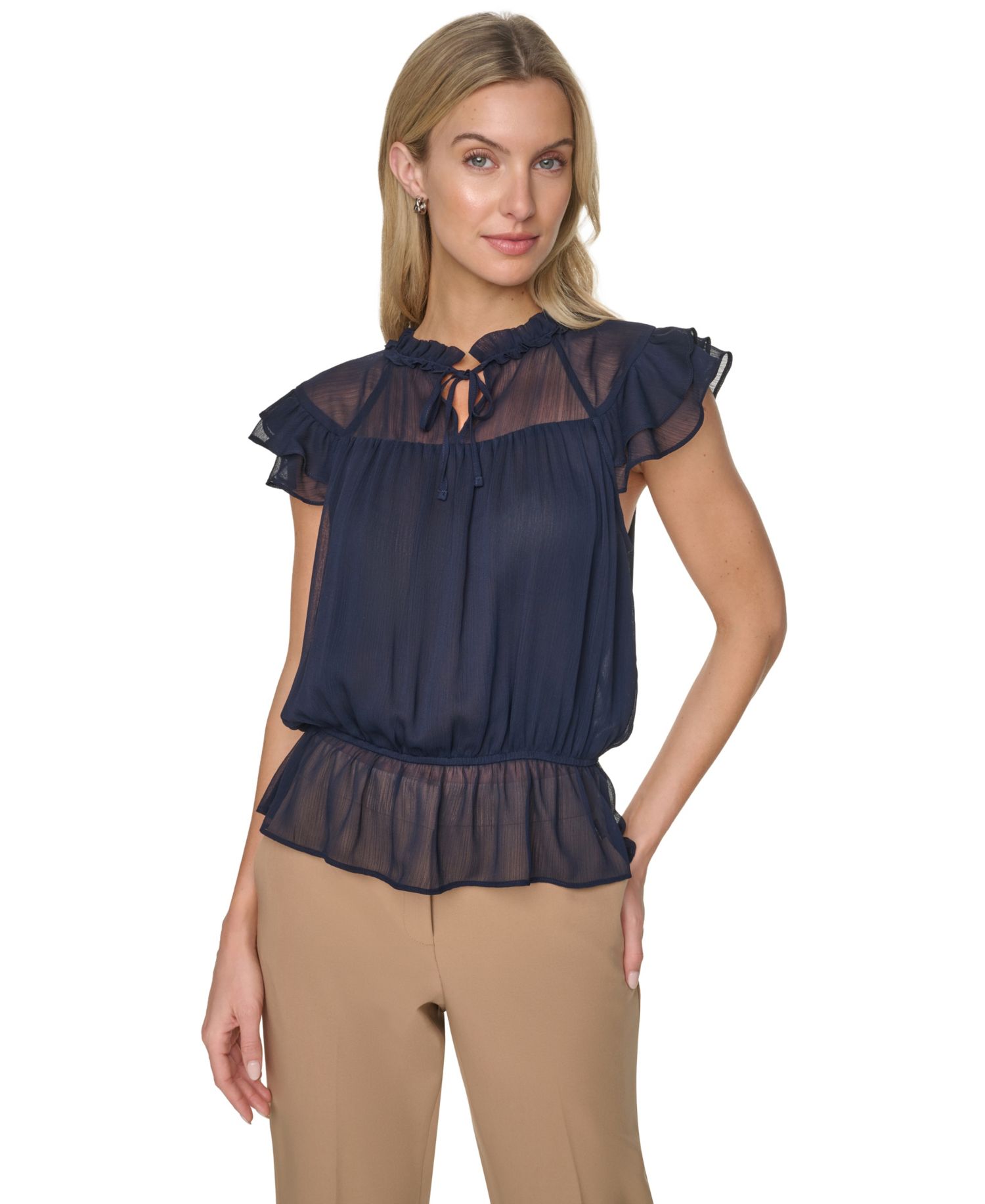 Women's Peplum Flutter-Sleeve Pull-On Blouse