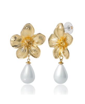 Flower Earrings with Dangling Faux Pearl, Drop Earrings for Women