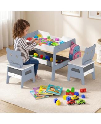 Toddler Table and 2 Chairs 5-in-1 Cute Art Desk Set with Reversible Chalkboard Whiteboard