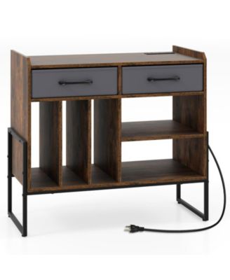 Mid Century Modern Record Player Stand with Charging Station