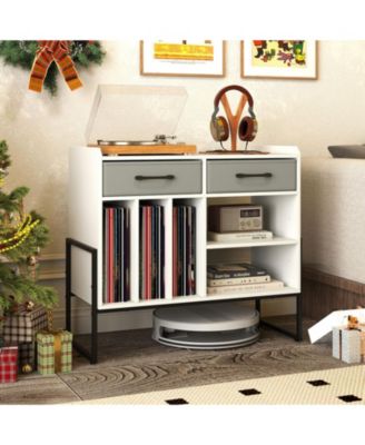 Vinyl Storage Cabinet with Charging Station and Adjustable Shelf