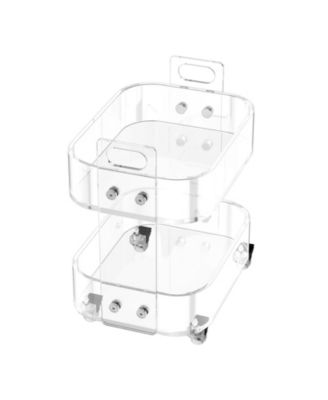 Acrylic Table with Wheels, 2-Tiers Mobile Rolling Cart, Modern Storage Desk