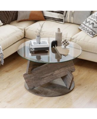 Round Glass Coffee Table with Tempered Glass Top