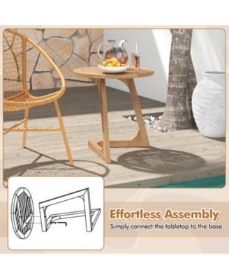 Round Teak Wood Side Table with Slatted Tabletop