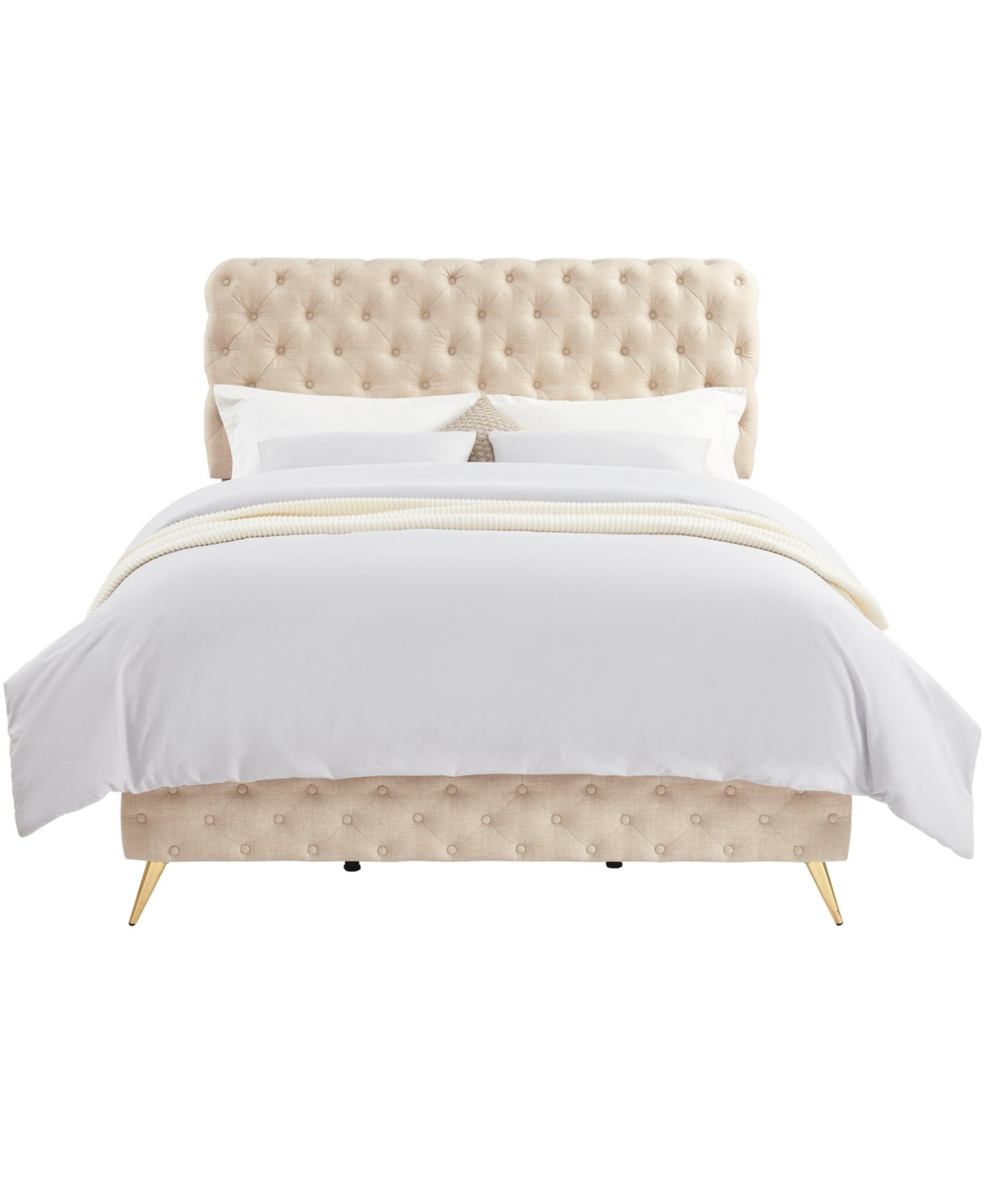 Boyel Living Luxury Upholstered Bed Frame with Tufted Headboard Platform Bed with Solid Wood Frame