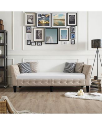 Button Tufted Upholstered Bed Vintage Style Bed Frame with Solid Wood Legs