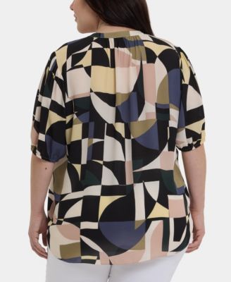 Plus Size Short-Puff-Sleeved Popover Top