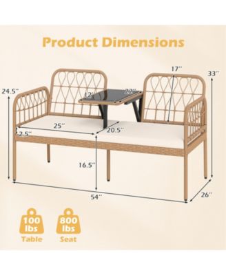 Outdoor PE Rattan Loveseat with Built In Table and Cushions
