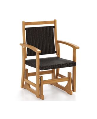 Patio Rattan Glider Chair with Acacia Wood Frame