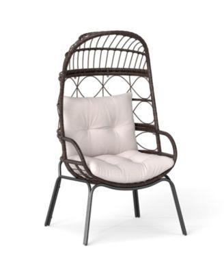 Patio Wicker Egg Chair with Rattan Frame and Seat Cushions