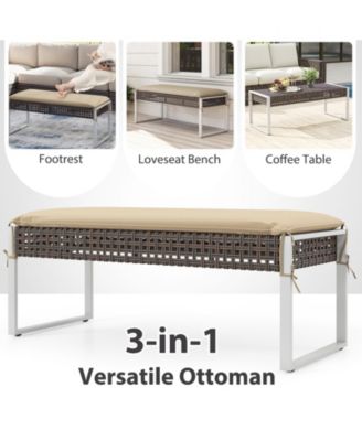43 in Patio Rectangular Ottoman with Metal Legs and Cushion