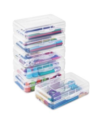 6 pack Plastic Pencil Case Crayon Pen Organizer Snap Lid Stackable Craft Storage Box