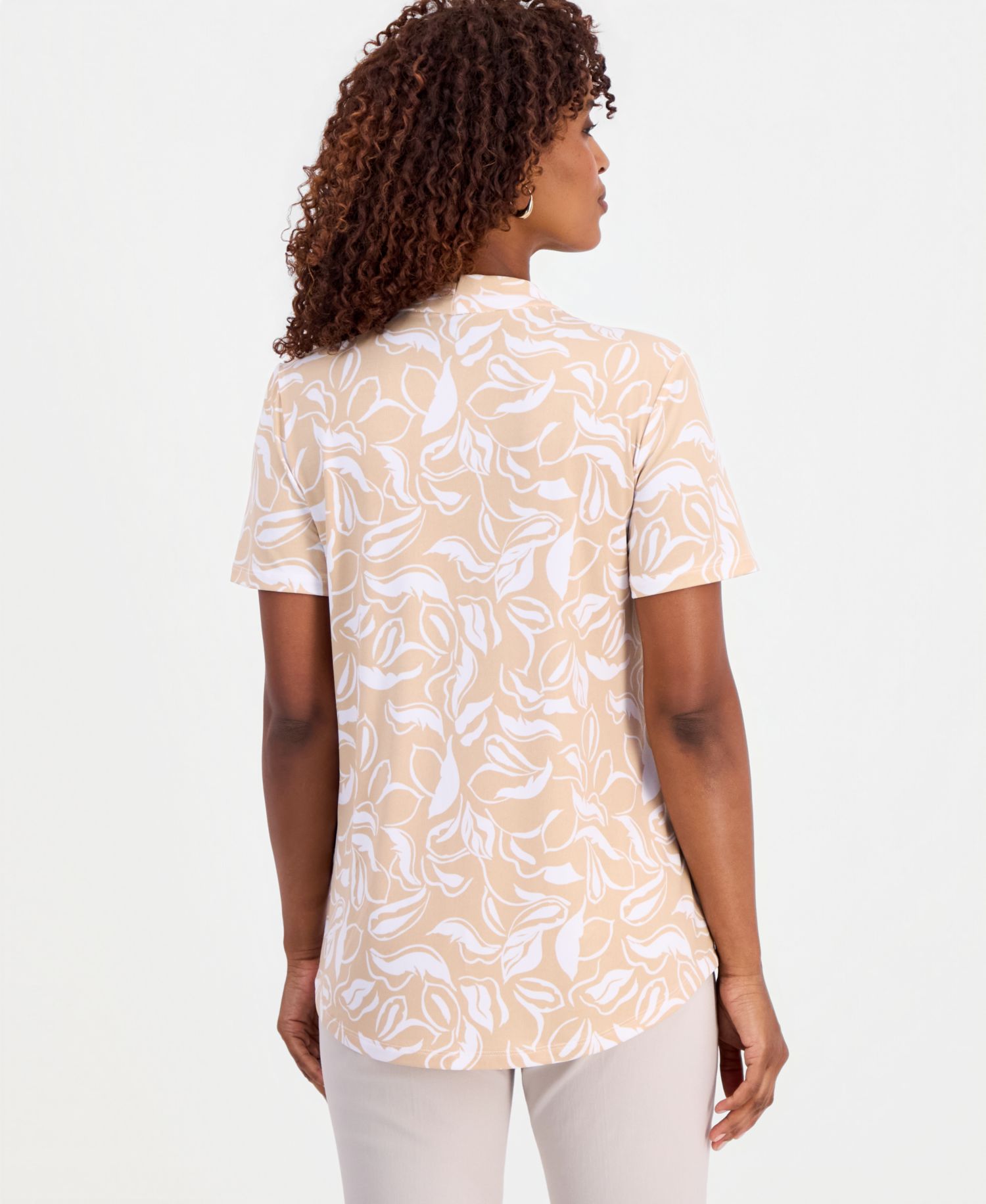 Petite Printed Short-Sleeve V-Neck Knit Top