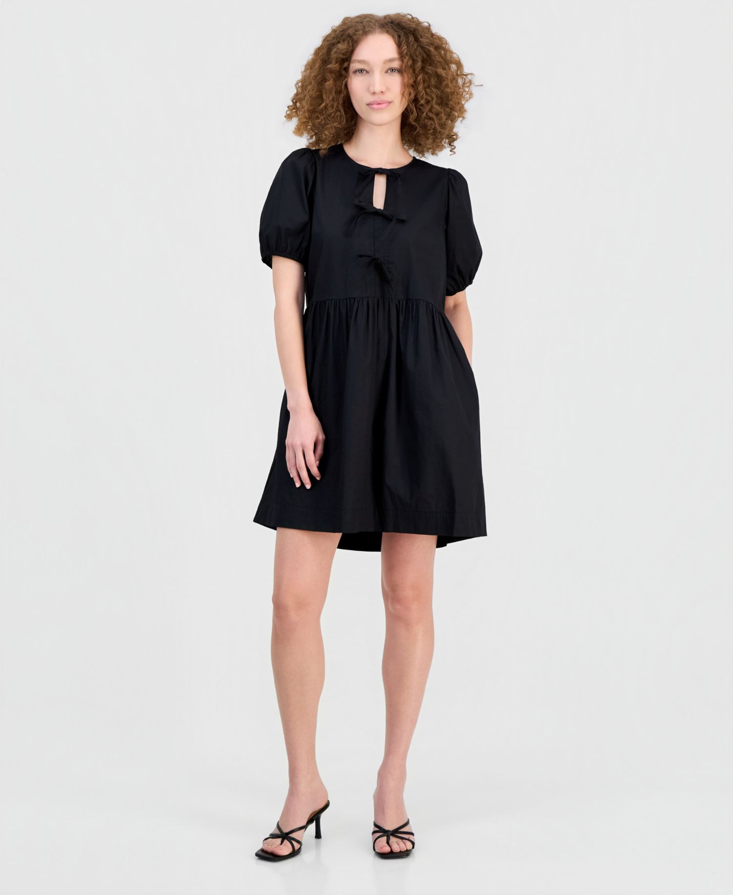 Women's Cotton Bow-Trim A-Line Mini Dress