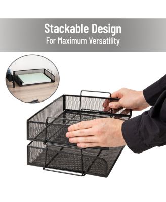 Stackable Paper Tray Desktop Organizer Metal Mesh File Storage