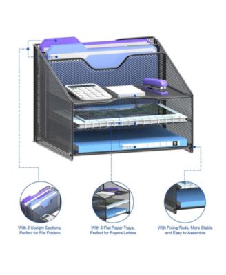 Mesh Desk File Organizer 3 Trays 2 Upright Sections