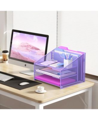 Mesh Desk File Organizer 3 Trays 2 Upright Sections