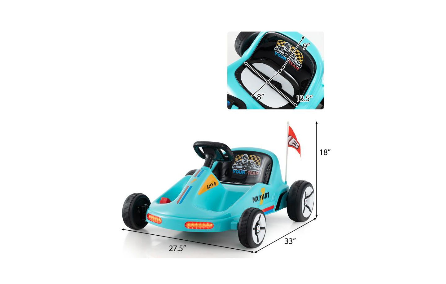 Детская игрушка HONGGE 12V Electric Go Kart with Remote Control, 33"L x 27.5"W x 18"H, 1-Seat Ride-On Toy, Ages 3+, цвет: Синий — фото 4