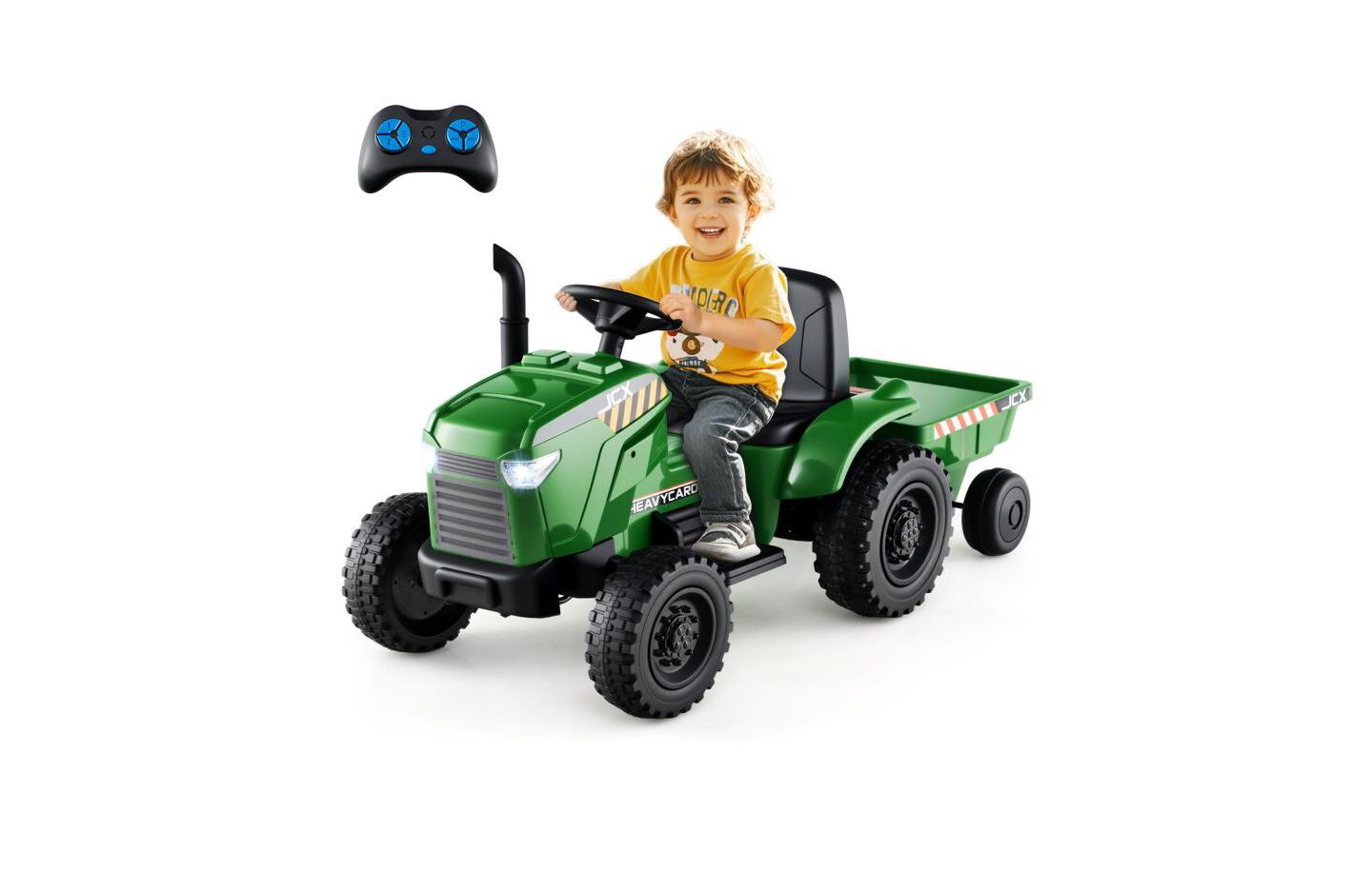 Детская игрушка HONGGE 12V 2-in-1 Remote Control Ride-On Tractor with Detachable Trailer, 66 lbs Capacity, Ages 3-8, цвет: Зелёный — фото 2