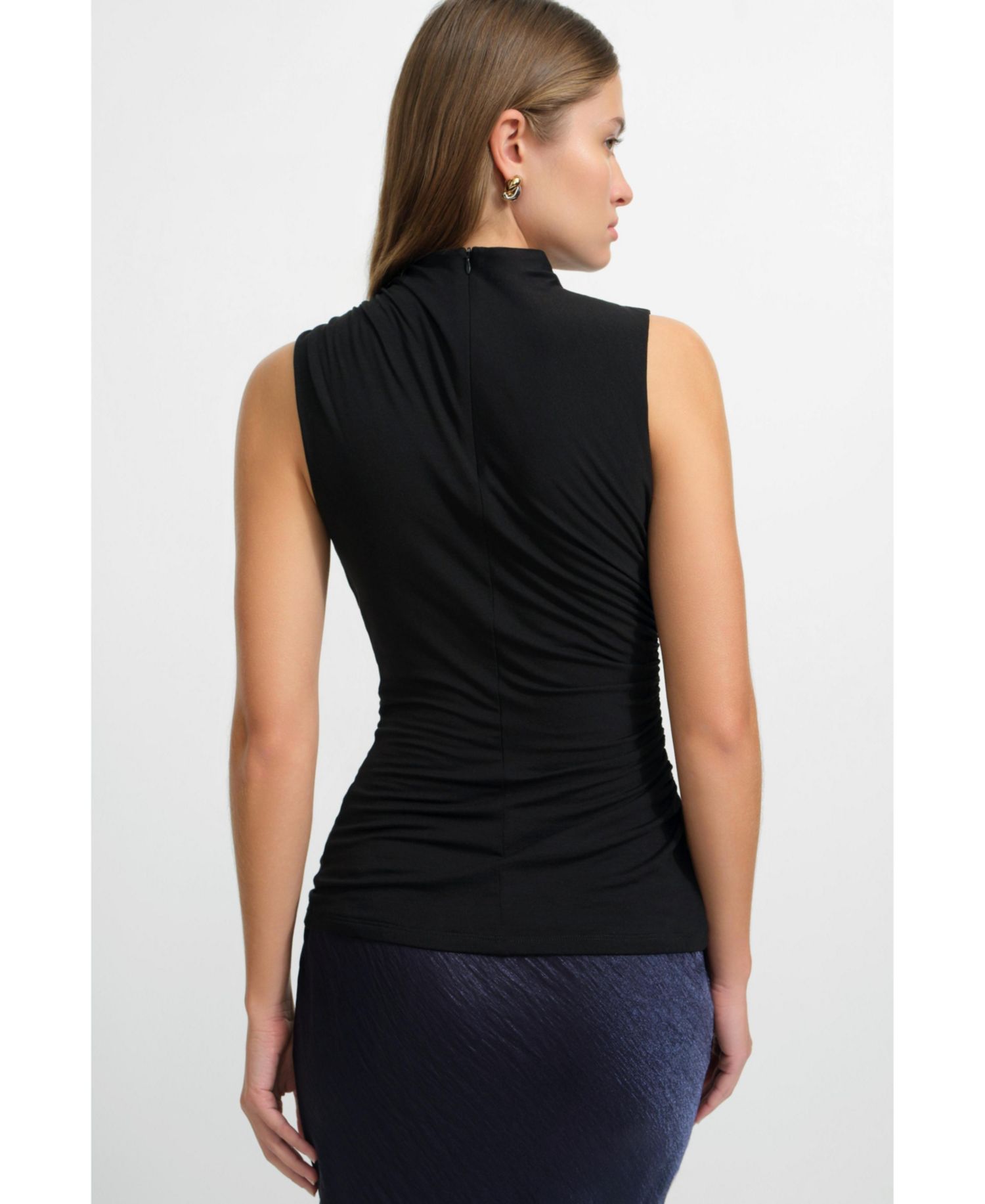 Women's Amila Draped Funnel-Neck Side-Ruched Jersey Top