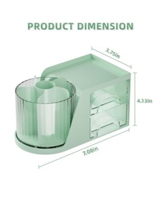 Desk Organizer Rotating Pen Holder 2 Drawer Storage 6 slots