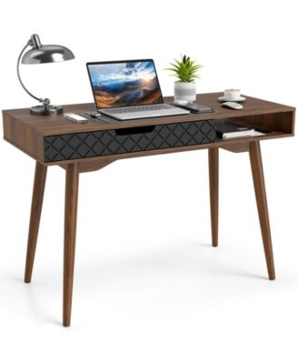 Modern Desk Mid Century Style with Drawer and Open Shelf