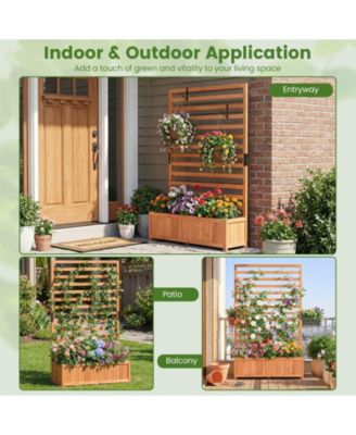2 PCS Wooden Raised Garden Bed w/ Vertical Trellis Liner Drainage
