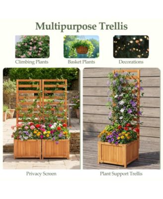 2PCS 48'' Wood Raised Garden Bed w/Trellis Drainage Holes and Gaps for Plants