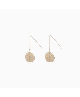 Sienna Textured Leaf Disc Threader Earrings Sculptural Trendy