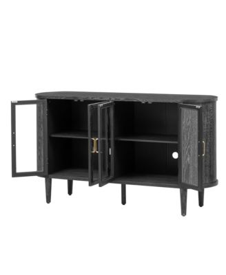 Farmhouse Sideboard Cabinet, Wood Buffet Cabinet with Glass Doors, Adjustable Shelves and Cable Management for Dining Room, Living Room