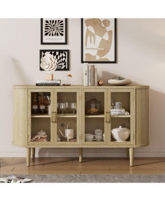 Farmhouse Buffet Sideboard with Glass Doors, Adjustable Shelves and Cable Management, Wood Storage Cabinet for Dining Room and Living Room