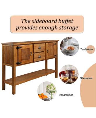  Solid Wood Sideboard Console Table, Retro Style Storage Dining Buffet Cabinet with 2 Drawers, Cabinets and Bottom Shelf for Living Room