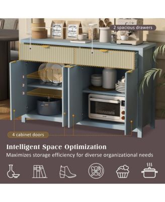 Modern Wood Fluted Console Table, Buffet Sideboard Storage Cabinet with 2 Drawers, 4 Doors and Adjustable Shelves for Living Room