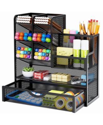 Mesh Pen Holder with Drawer Organizer