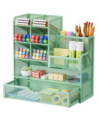 Mesh Pen Holder with Drawer Organizer
