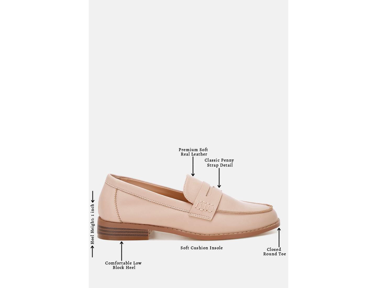 Женские туфли Rag & Co Reiga Low Block Heel, цвет: Бежевый кожаный — фото 5