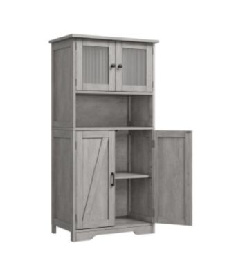 Tall Bathroom Storage Cabinet with 4 Doors and Adjustable Shelves