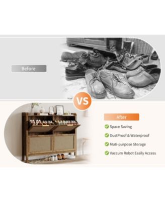 Rattan Shoe Cabinet with 4 Flip Drawers, 47 Wide Slim Entryway Storage, 9.45 Depth